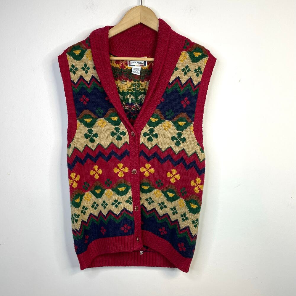 Vintage Gina Peters Slouchy Oversized Fair Isle Eclectic Grandpa Sweater Vest S